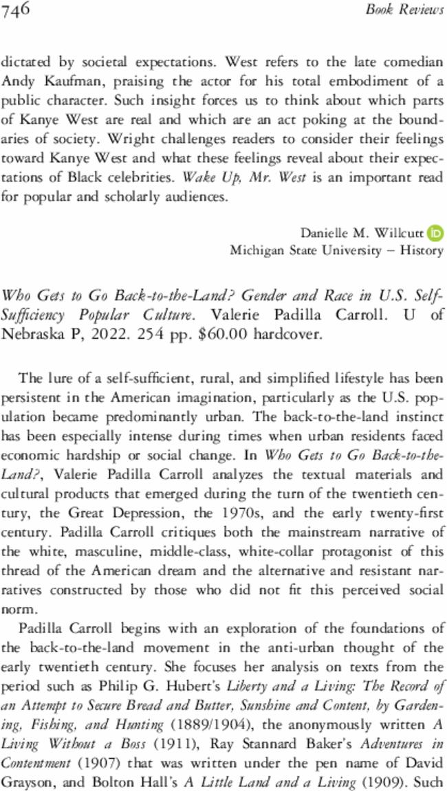 Who Gets to Go Back-to-the-Land? Gender and Race in U.S. Self-Sufficiency Popular Culture.  Valerie Padilla Carroll. U of Nebraska P,  2022. 254 pp. $60.00 hardcover.