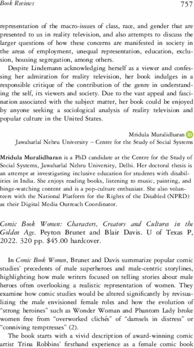 Comic Book Women: Characters, Creators and Cultures in the Golden Age.  Peyton Brunet and  Blair Davis. U of Texas P,  2022.  320 pp. $45.00 hardcover.