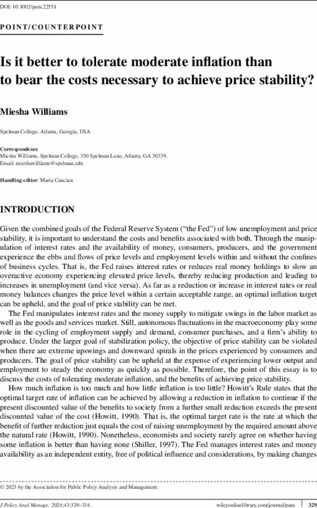 Is it better to tolerate moderate inflation than to bear the costs necessary to achieve price stability?