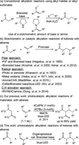 Development of Photoredox-Assisted Direct α-Alkylation Reactions of Ketones with Arylalkenes Using a Catalytic Amount of LiOtBu as a Brønsted Base