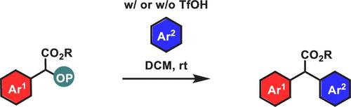 Friedel–Crafts-Type Arylation Strategy for the Conversion of Alkyl 2-((Diphenoxyphosphoryl)oxy)-2-arylacetates to α,α-Diaryl Esters