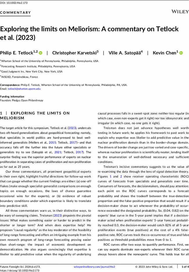 Exploring the limits on Meliorism: A commentary on Tetlock et al. (2023)