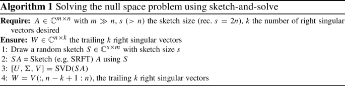 A fast randomized algorithm for computing an approximate null space