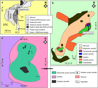 Mineral chemistry of biotite and hornblende from mesoproterozoic quartz syenite intrusions of the Cuddapah Intrusive Province, Eastern Dharwar Craton, India: implications for their source characterization