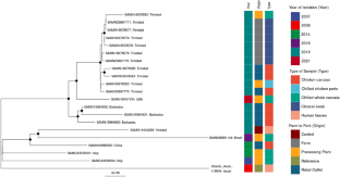 Whole-genome sequencing of Salmonella serotypes recovered longitudinally from broiler production, processing, and retailing in Trinidad and Tobago