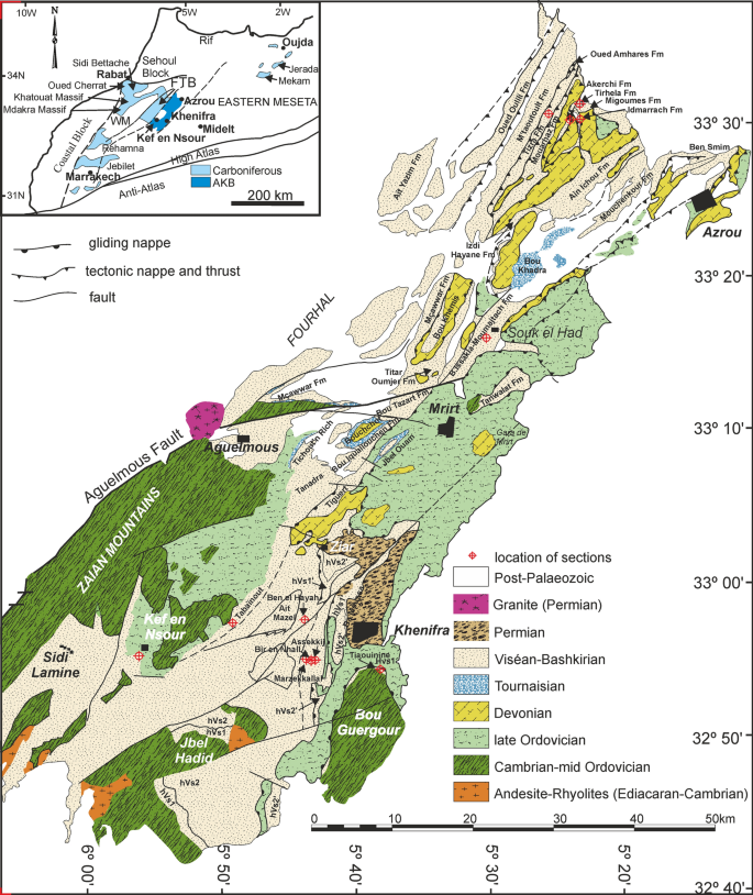 Contrasting reef patterns during the evolution of the carboniferous azrou-khenifra basin (Moroccan Meseta)