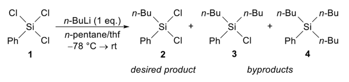 Selective monosubstitution on a trichlorosilane with highly reactive organolithium compounds in a microflow reactor