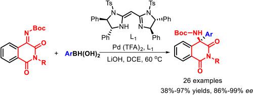 Pd(II)/N,N′-Disulfonyl bisimidazoline-catalyzed asymmetric arylation of isoquinoline-1,3,4-trione-derived ketimines