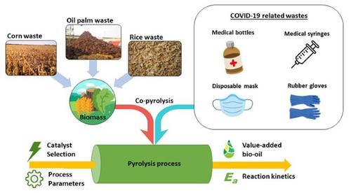 A review on co-pyrolysis of agriculture biomass and disposable medical face mask waste for green fuel production: recent advances and thermo-kinetic models