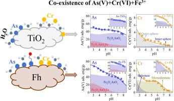 0Distinct Effects of Fe3+ on the Adsorption of Chromate and Arsenate: A Comparison of Iron-Bearing Ferrihydrite and Nano-TiO2 Absorbents