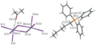 The Synthesis and Structure of [n-C5H11PPh3]2[Sb2I8(acetone)2] and [Ph4P]3[Sb2I9] ∙ EtO(CH2)2OH Antimony Complexes