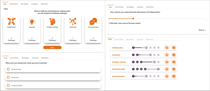 Students’ and teachers’ responses to use of a digital self-assessment tool to understand and identify development of twenty-first century skills when working with makerspace activities