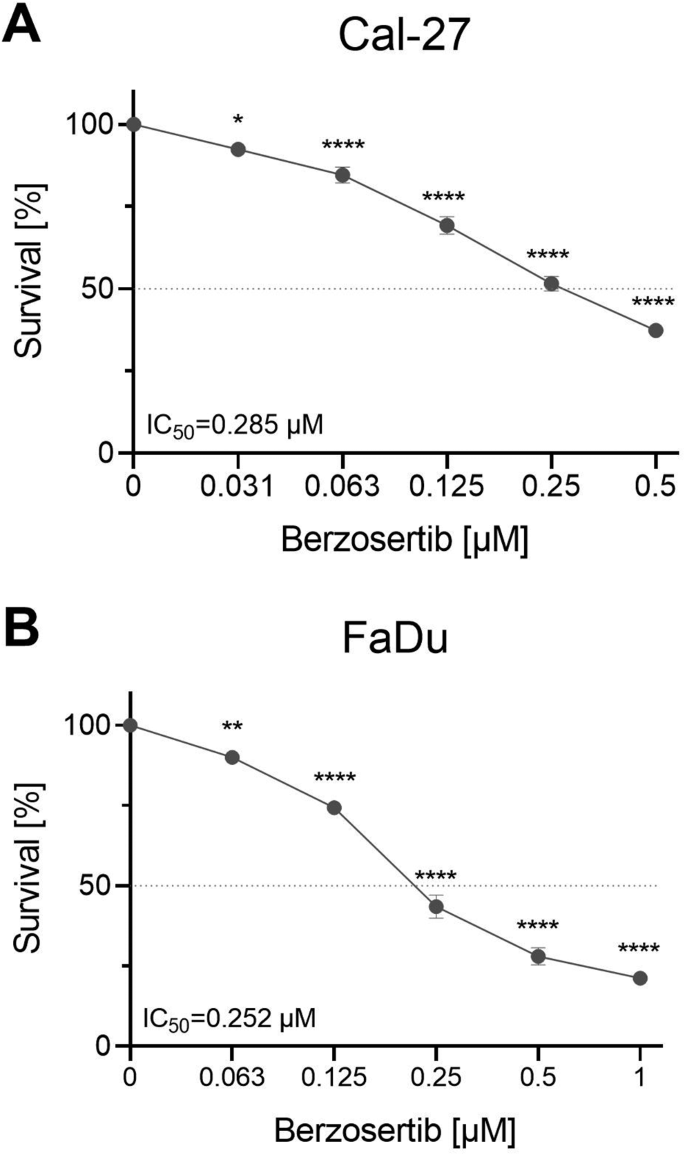 The ATR inhibitor berzosertib acts as a radio- and chemosensitizer in head and neck squamous cell carcinoma cell lines.