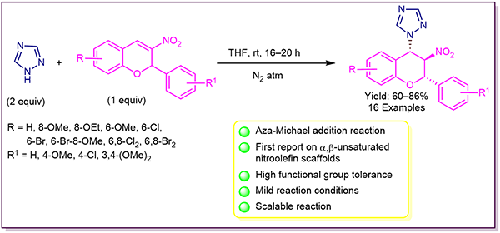 Synthesis of Highly Substituted 1,2,4-Triazole-Based 3-Nitrochromanes through Aza-Michael Addition Reaction under Catalyst- and Base-Free Conditions