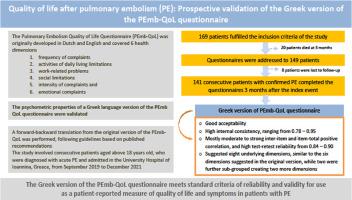 Quality of life after pulmonary embolism: Prospective validation of the Greek version of the PEmb-QoL questionnaire