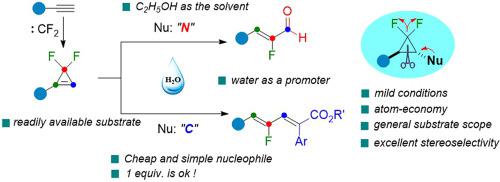 Simple nucleophile/H2O promoted defluorinative ring-opening of gem-difluorocyclopropenes