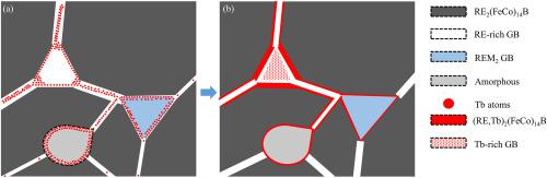 Thermal stability improvement and microstructure optimization of high cobalt content Nd-Fe-B magnets via terbium grain boundary diffusion