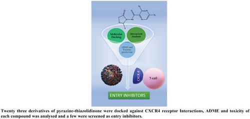 In Search of HIV Entry Inhibitors Using Molecular Docking, ADME, and Toxicity Studies of Some Thiazolidinone-Pyrazine Derivatives Against CXCR4 Co-receptor.