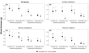 Plant response to arbuscular mycorrhizal fungi at CO2 and temperature levels of the past and present