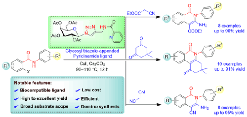 Glycosyl Triazole Based Pyridinamide/CuI-Catalyzed Coupling of 2-Halobenzamides with Active Methylene Compounds