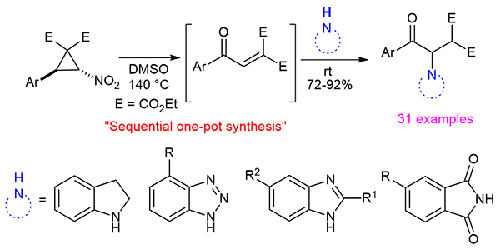 Sequential One-Pot Synthesis of β-Amino-γ-keto-malonates from Nitro-Substituted Donor-Acceptor Cyclopropanes