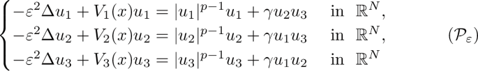 A singular perturbation problem for a nonlinear Schrödinger system with three wave interaction