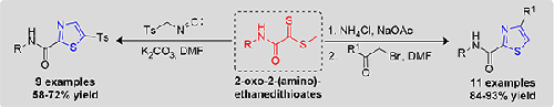 Regioselective Synthesis of 2,4- and 2,5-disubstituted 1,3-thiazoles from 2-oxo-2-(amino)ethanedithioates via Base Catalysed Cyclization