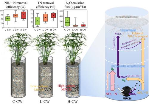 Simultaneous enhanced ammonia and nitrate removal from secondary effluent in constructed wetlands using a new manganese-containing substrate