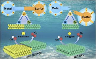 Utilizing an electron redistribution strategy to inhibit the leaching of sulfur from CeO2/NiCo2S4 heterostructure for high-efficiency oxygen evolution