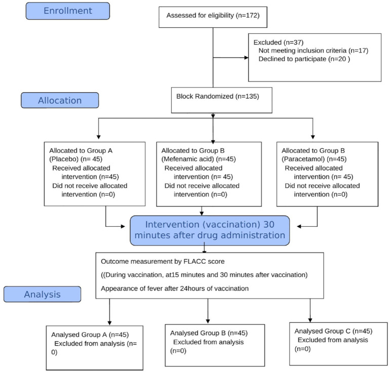 Efficacy of oral mefenamic acid <i>versus</i> paracetamol as a prophylactic analgesic for needle pain in children receiving vaccination: a three-arm, parallel, triple-blind, placebo-controlled MAP VaC randomized controlled trial.