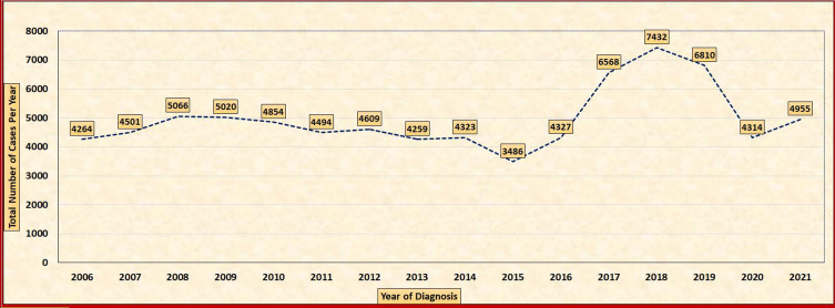 Epidemiology of Hepatitis B in Saudi Arabia from 2006 to 2021.