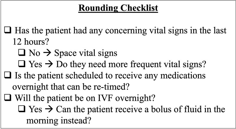 Promoting a Sleep-friendly Environment by Minimizing Overnight Room Entries.