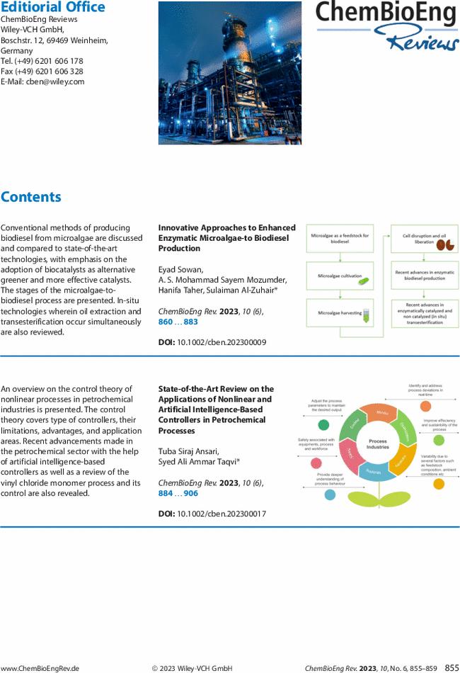 Table of Contents: ChemBioEng Reviews 6/2023