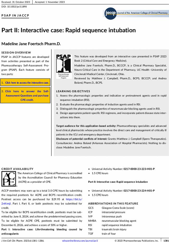 Part II: Interactive case: Rapid sequence intubation