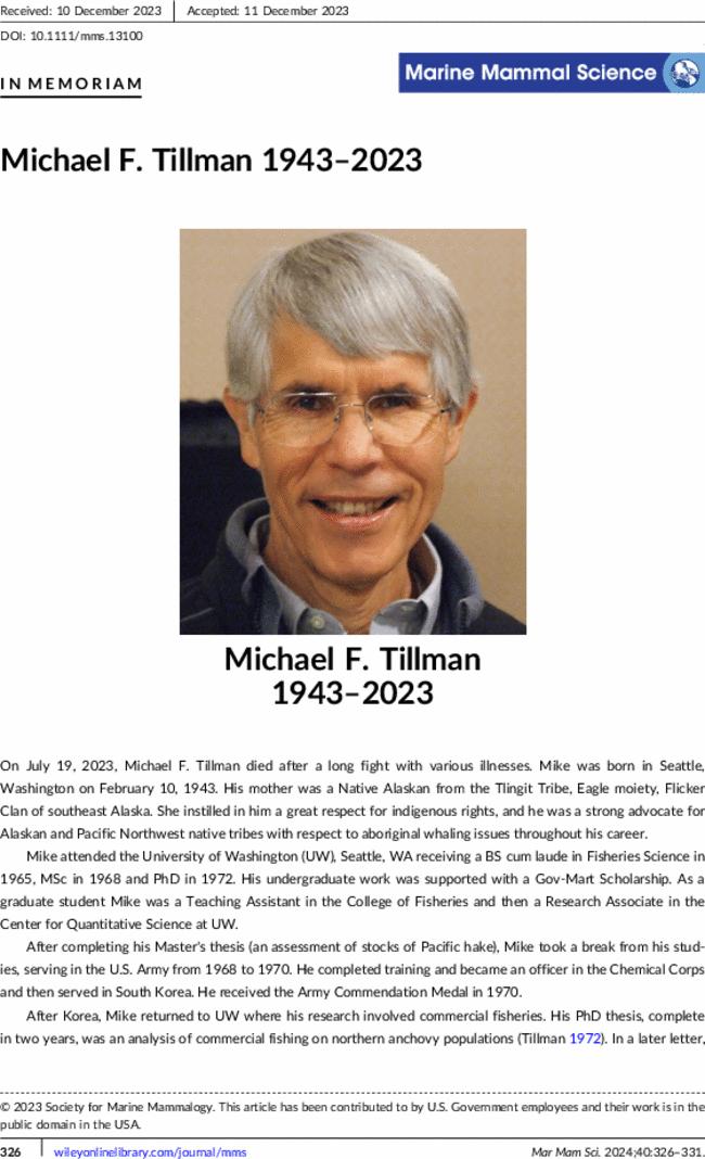 Michael F. Tillman 1943–2023