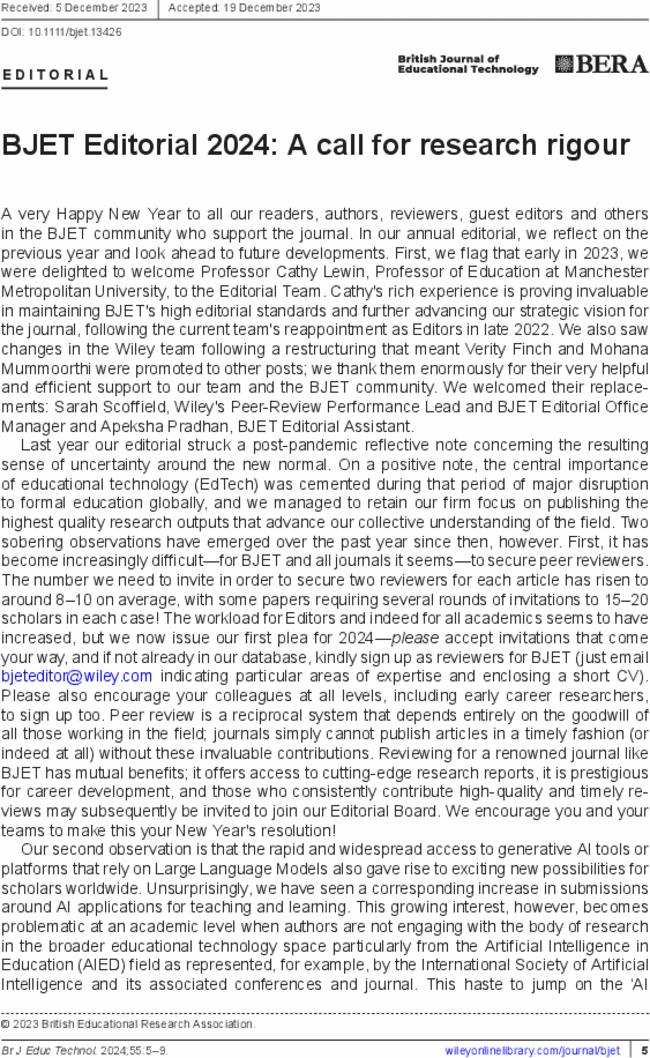 BJET Editorial 2024: A call for research rigour