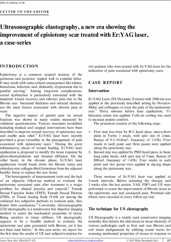 Ultrasonographic elastography, a new era showing the improvement of episiotomy scar treated with Er:YAG laser, a case-series