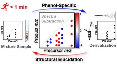 Rapid Identification of Phenolics in Mixtures by Two-Dimensional Tandem Mass Spectrometry with Microdroplet Accelerated Derivatization Reactions