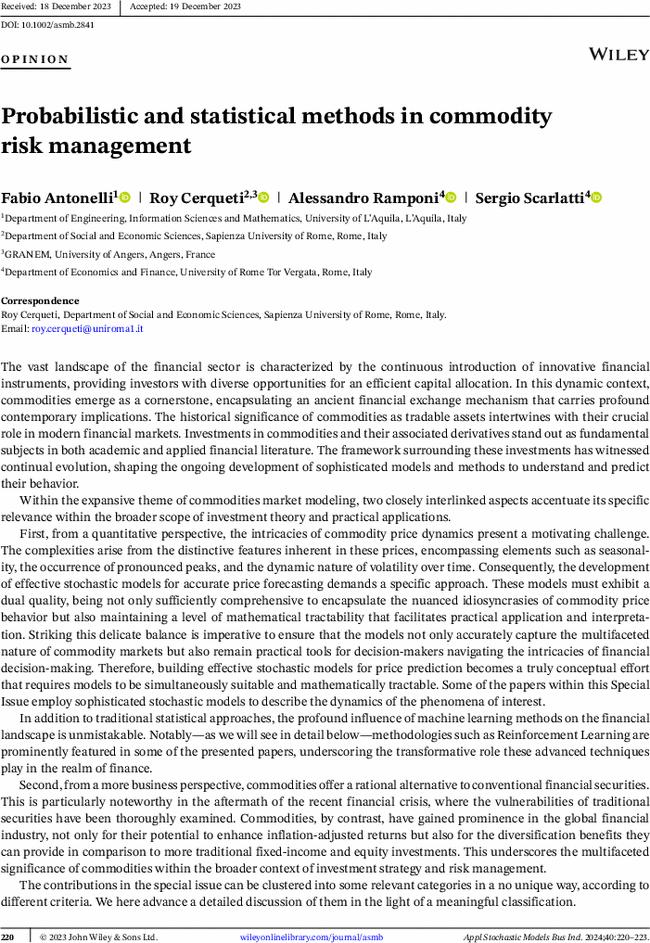 Probabilistic and statistical methods in commodity risk management