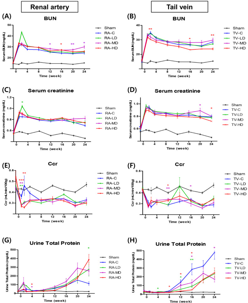 Efficacy and Safety of Human Bone Marrow-Derived Mesenchymal Stem Cells according to Injection Route and Dose in a Chronic Kidney Disease Rat Model.