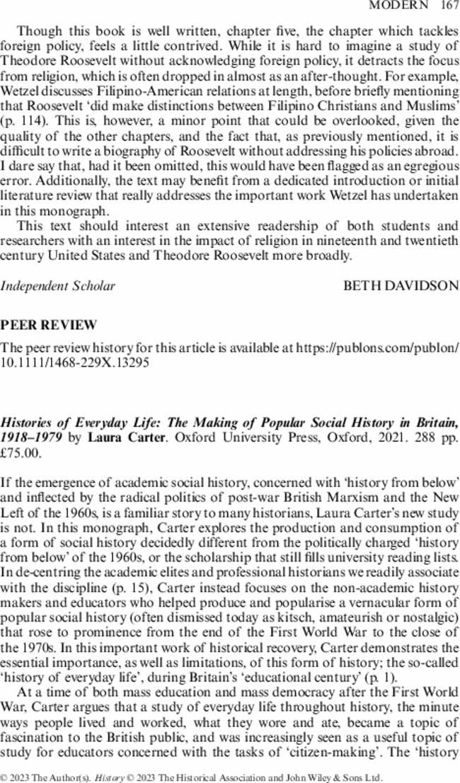 Histories of Everyday Life: The Making of Popular Social History in Britain, 1918–1979 by  Laura Carter. Oxford University Press, Oxford,  2021.  288 pp. £75.00.