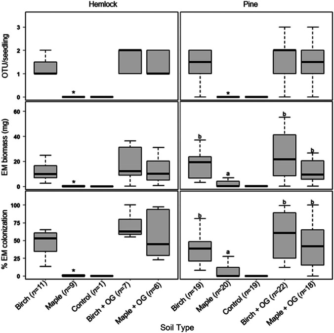 Islands in the shade: scattered ectomycorrhizal trees influence soil inoculum and heterospecific seedling response in a northeastern secondary forest.