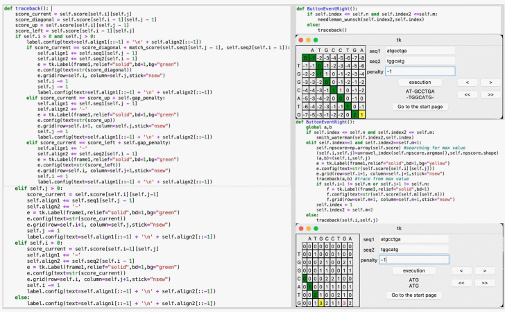 A Python-based educational software tool for visualizing bioinformatics alignment algorithms.