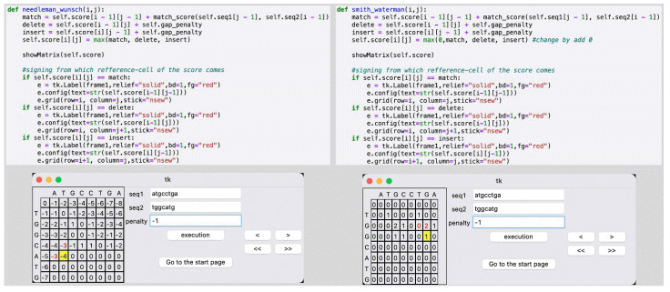 A Python-based educational software tool for visualizing bioinformatics alignment algorithms.