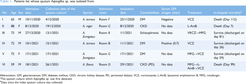 A pseudo-outbreak of COVID-19 associated pulmonary aspergillosis: a microbiological investigation of both the patients and the environment.