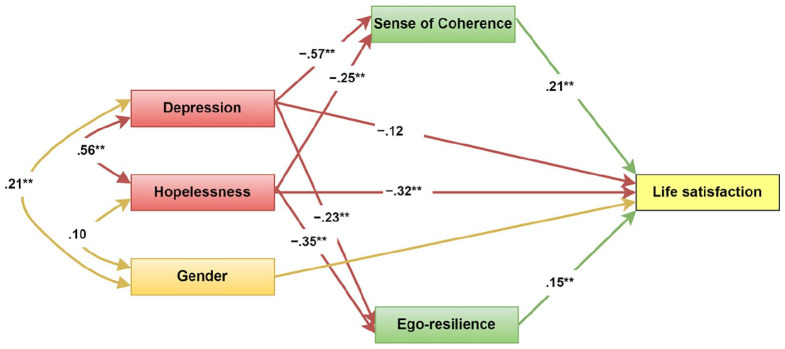 Promoting well-being in the face of a pandemic: the role of sense of coherence and ego-resilience in the relationship between psychological distress and life satisfaction.