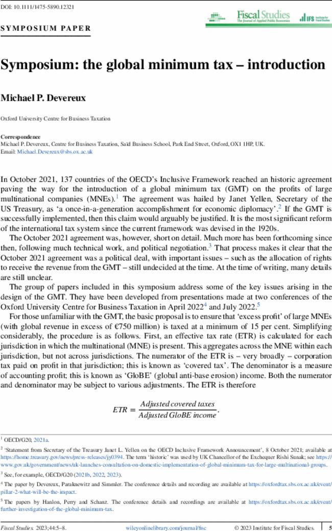 Symposium: the global minimum tax – introduction