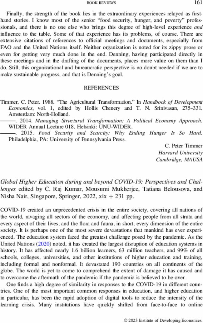 Global Higher Education during and beyond COVID-19: Perspectives and Challenges edited by  C. Raj Kumar,  Mousumi Mukherjee,  Tatiana Belousova, and  Nisha Nair, Singapore,Springer, 2022, xix + 231 pp.