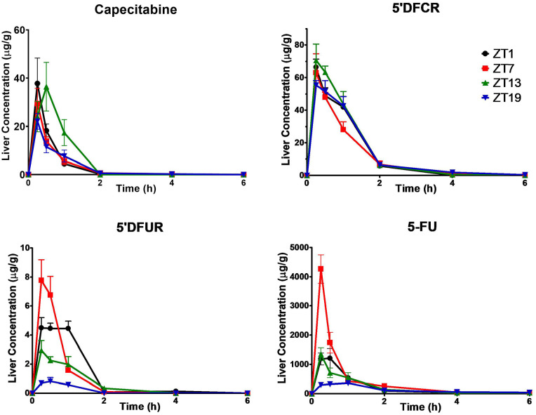 Diurnal Changes in Capecitabine Clock-Controlled Metabolism Enzymes Are Responsible for Its Pharmacokinetics in Male Mice.