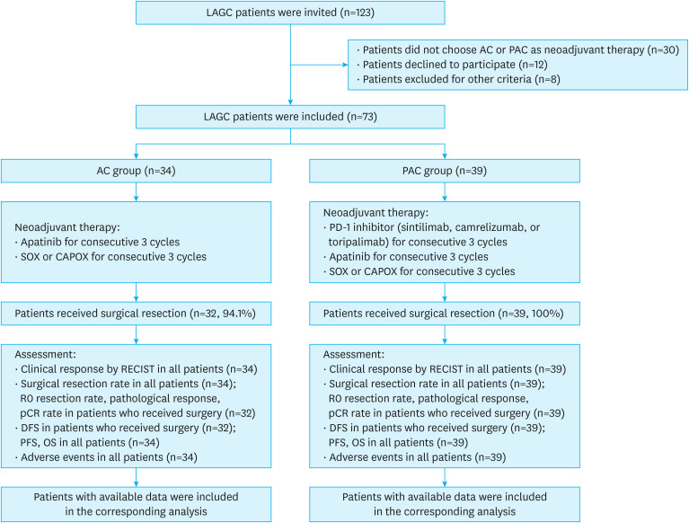 Neoadjuvant PD-1 Inhibitor Plus Apatinib and Chemotherapy Versus Apatinib Plus Chemotherapy in Treating Patients With Locally Advanced Gastric Cancer: A Prospective, Cohort Study.